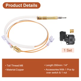 sourcing map 14" Patio Heater Thermocouple Sensor Replacement Part with Tip Over Switch & Nut M8 for Heater Gas Patio Heater Garden Outdoor Heater Accessories