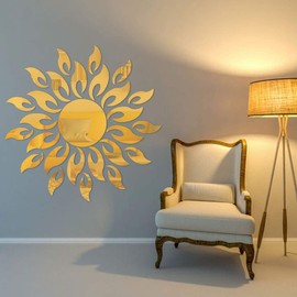 MAKLYER Sun Flower 3D Mirror Wall Stickers Sun Pattern Wall Stickers DIY Round Flower Sunflower Removable Acrylic Modern Home Decoration Art (Gold)