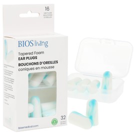 BIOS Living Soft, Tapered Foam, 32dB (decibels), Disposable Ear Plugs for Noise Reduction in Blue/White Tie-dye - 8 Pairs (16 pieces) with a Portable Case – For Sleeping, Snoring, Studying, Work, Travel, and Concerts