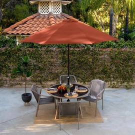 9 Ft Round Outdoor Patio Umbrella with Tilt Crank Mechanism | Brick Red Color Elegant Modern & Contemporary Solid Pattern | Durable Aluminum Frame Fiberglass Ribs UV, Water Repellant Hexagonal Canopy