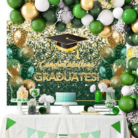 Mocsicka 2025 Graduation Backdrop Glitter Balloons Bachelor Cap Congratulations Graduates Party Decorations Background Class of 2025 Graduation Photography Backdrop (Green, 8x6ft)