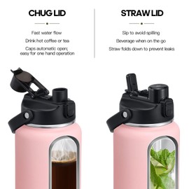 Half Gallon Insulated Water Bottle with 2-in-1 Chug/Straw Lid, 40/64oz Double Walled Vacuum Stainless Steel Water Jug