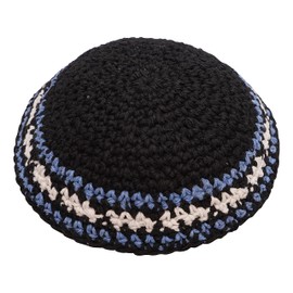 Knitted Kippah - Yarmulke Jewish Kipa Judaica Yamaka Kippa Yamakah Yarmulka Hat Men Or Kids, Black#2, Medium