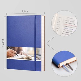 EMSHOI B5 Notebook Lined Notepad - 19 x 25 cm Large Leather Journal with Sticky Notes, 204 Numbered Pages, 100gsm Lined Paper, Back Pocket, Softcover, Blue