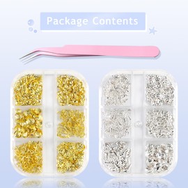 Furtherpretty 3D Beach Nail Charms Set, Alloy Gold Silver Seashell Studs