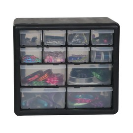 Everything Mary 12 Drawer Plastic Bead & Parts Organizer Cabinet Storage Box- Includes 12 Removable Plastic Drawers - Black Organizer Storage Box for Large, Small, Mini, & Tiny Beads