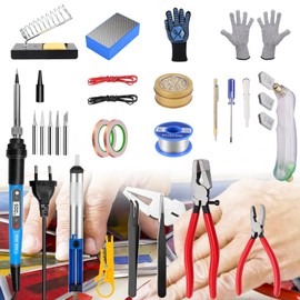 Stained Glass Kit, Stained Glass Supplies, Stained Glass Kits for Beginners, with 80W Soldering Iron Kit, Glass Cutter Tool Kit, Copper foil Tape, Cut Resistant and Welding Gloves