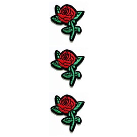 Set 3 Pcs Mini Small Red Rose Love Flowers Cartoon Embroidery Logo Jacket Polo T- Shirt Hat Backpacks Patch Applique Embroidered Iron On Sew On Badge (01)