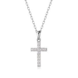 Agvana Sleek Serenity 0.26 Ct. Tw. Lab-Grown Diamond Cross Pendant Necklace in Sterling Silver (D-E Color, VS Clarity) Fine Jewelry for Women Anniversary Birthday Gifts for Her, Adjustable 16-18" Chain