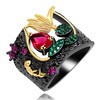 Uloveido Fashion Red Crystal Flower Black Band Rings for Women