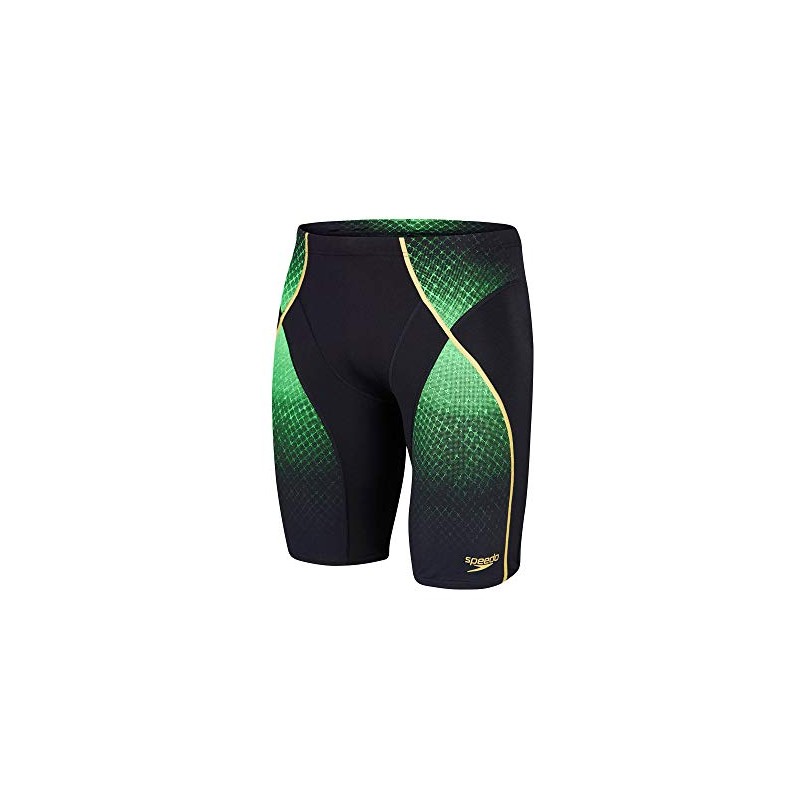 Speedo Men's Fit Pinnacle Jammer - Black/Fluorescent Green/Global Gold, Size: