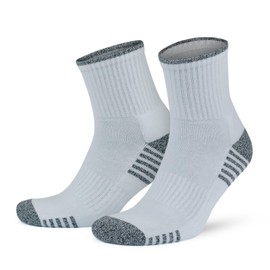 GoWith 2 Pairs Unisex Cotton Cushioned Crew Socks, Moisture-Wicking Lightweight Athletic Striped Golf Socks for Men & Women, White, Large, Model: 3502