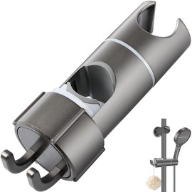 Universal Shower Head Holder, 16-27 mm, Adjustable, 360° Rotatable with Sliding Clamp + 2 Hooks, for Sliding / Shower Rail, Bathroom Replacement Shower Head Holder (Grey)