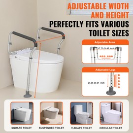Happybuy Toilet Safety Rail, Adjustable Bathroom Toilet Seat Frame, Fits Most Toilets, Supports 300lbs, Grab Bars with Padded Armrests for Seniors, Handicap, Disabled, Adjustable Width & Height
