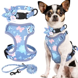 Beirui Cute Girl Dog Collars, Harnesses & Leashes Set - Adjustable Dog Collar and Leash Set with Flower - Soft Mesh Dog Vest Harness for Puppies Small & Extra Small Dogs Cats (Purple,XXS)
