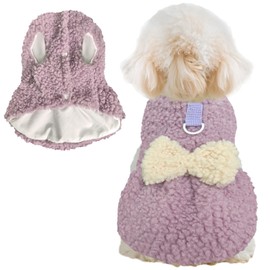 Jecikelon Dog Sweater Dress with Bow Tie Winter Warm Puppy Clothes for Small Dogs D-Ring Pet Clothing Suéter para Perros (Purple, X-Small)