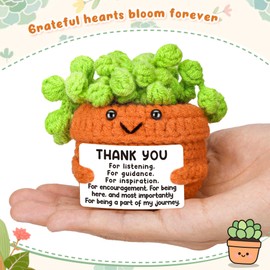 BackURyear Cute Appreciation Gifts for Women Men, Grateful Thank You Birthday Graduation Gift for Female Male Friends Teacher Coworkers Plant Lover, Crochet Plant Present Home Office Desk Decor