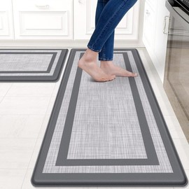 Kitchen Mat [2 PCS] Cushioned 0.47 inch Rugs Non-Skid  Mats and  Comfort Standing for Floor, Office, Sink, Laundry, Black and Gray - Colour: Grey, Size: 17.3" x 47 "+ 17.3" x 29 "--0.47 inches