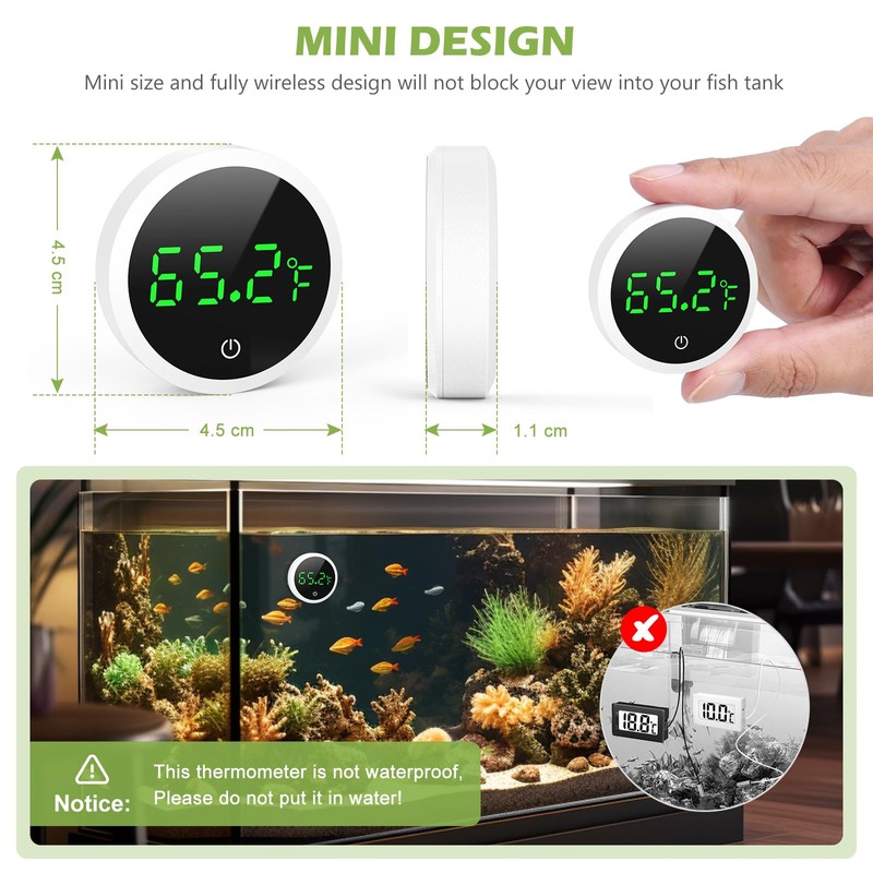 KeeKit Digital Aquarium Thermometer, LED Fish Tank Thermometer with Touch