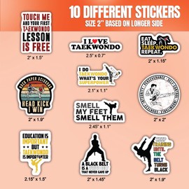 (10pcs) Taekwondo Stickers Pack Taekwondo Decals Funny Taekwondo Gifts for Kindle, Bookworm, Multiple Different Design, Waterproof, UV- Resistant, Suitable for Tumbler (Taekwondo)