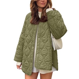 Flygo Women's Oversized Lightweight Quilted Jacket Button Down Puffer Padded Outerwear with Pocket(Green-L)