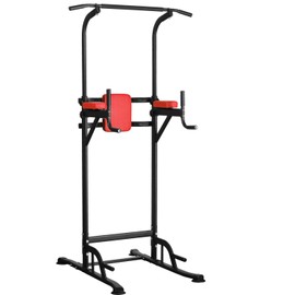 HYD-Parts Power Tower Heavy Duty Adjustable Dip Station Multi-Function Strength Training Workout Equipment for Home Gym（black&Red）