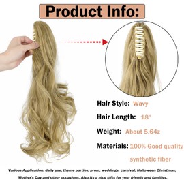Mitrygreen Claw Clip Ponytail Extension 14" Clip in Wavy Ponytail Hair Extensions Long Pony Tails for Women Extensions Ash Blonde Wave Hairpiece