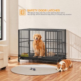 Yaheetech 48 Inch Heavy Duty Indestructible Dog Crate, Escape Proof Dog Kennel Rolling Dog Cage for Large Dogs with Double Door, Removable Trays, Sturdy Locks, Indoor/Outdoor, Black