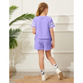 Haloumoning Girls Summer Crop Tops and Shorts Set Cute Color Block Two Piece Outfits Casual Sweat Tracksuit with Side Pockets