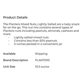 Planter's PLANTERS Roasted Unsalted Mixed Nuts, 10.3 oz Canister