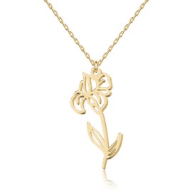 UMAGICBOX February Iris Birth Flower Necklace for Women - Custom Gold Pendant Jewellery - Valentine’s Day Gift for Mum, Daughter, Sister, Wife, Girlfriend - Aquarius Pisces