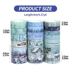 Embhlitfe 18 Rolls Washi Tape Winter Christmas Washi Tape Sets Multiple Sizes Scrapbook Stickers for Gift wrapping Diy Crafts Scrapbooking Supplies Arts Decoration
