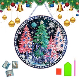 Satiskid Christmas Tree Diamond Painting Hanging Pendant, 5D DIY Diamond Art Hanging Ornaments for Home Office Garden Xmas Decor, Merry Christmas Diamond Painting Kits for Kids Adults