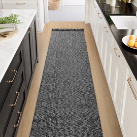 Collive Long Hallway Runner Rug 2.6' x 8', Washable Runner Indoor Entryway Rug, Black/Cream Braided Woven Kitchen Runner Rugs Low-Profile Front Door Floor Carpet for Laundry Room Bedroom Doorway