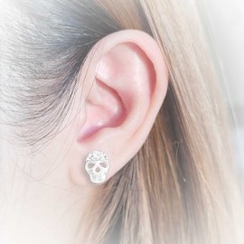 Monkimau Girls' Skull Stud Earrings Made of 925 Sterling Silver with 22 Crystals, Sterling Silver, silver