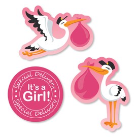 Big Dot of Happiness Girl Special Delivery - DIY Shaped Pink It's A Girl Stork Baby Shower Cut-Outs - 24 Count