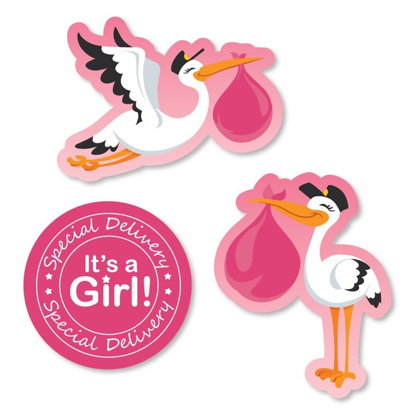 Big Dot of Happiness Girl Special Delivery - DIY Shaped Pink It's A Girl Stork Baby Shower Cut-Outs - 24 Count
