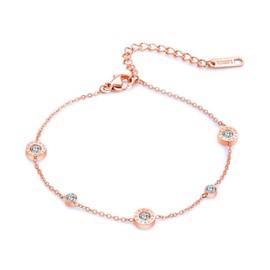 Kim Johanson Stainless Steel Women's Anklet "timeless" In Rose Gold With Zirconia Stones and a Strong Lobster Clasp Includes Jewellery Pouch