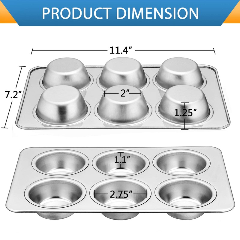 Stainless Steel Muffin Pan, E-far 6-Cup Cupcake Pan Tin for