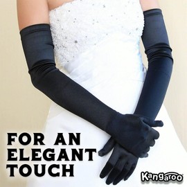 Kangaroo Long Black Opera Party Gloves for Women -1920s 20s Satin Stretchy Elbow Length, Cosplay Dress Costumes Accessory