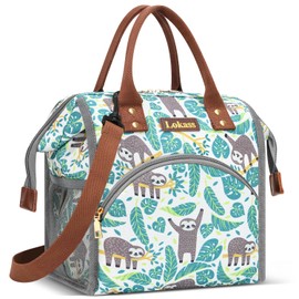 LOKASS Lunch Bag Insulated Lunch Box Wide-Open Lunch Tote Bag Large Drinks Holder Durable Nylon Snacks Organizer with Removable Shoulder Strap for Women Men Adults Work Outdoor,Sloth
