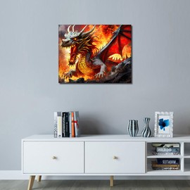 Paint by Number for Adults, Red Mad Dragon Paint by Numbers for Adults Beginner, Angry Reptile Fictional Scary Character Painting by Number for Home Wall Decor 16x20 Inch