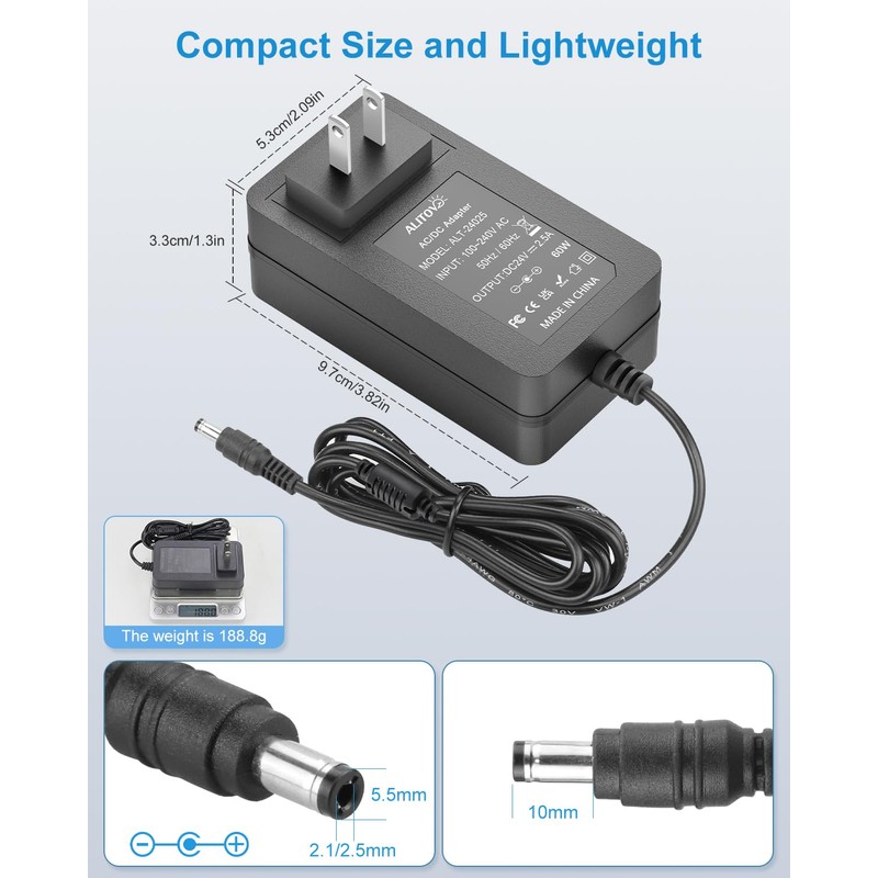 ALITOVE 24V Power Supply 2.5A 60W AC Adapter 100-240V 50-60Hz