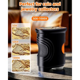 1000X Coin Microscope with Lights, Digital Handheld Coin Magnifier with 8 Adjustable LED Light, Portable Rechargeable Pocket Microscope Compatible with