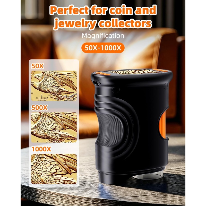 1000X Coin Microscope with Lights, Digital Handheld Coin Magnifier with