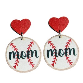 Mother's Day MAMA MOM Letter Wooden Dangle Earrings Dainty Baseball Print Sports Lover Earrings for Women Jewelry(A)