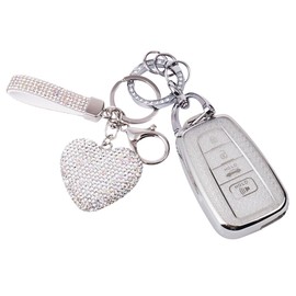 vehicleloong Key Fob Cover Case Shell Keychain for Toyota 2020 2021 2022 2023 2024 2025 RAV4 Camry Corolla Highlander Avalon 4Runner Prius C-HR GR86 Accessories Bling Girly Women, Silver White, TPU