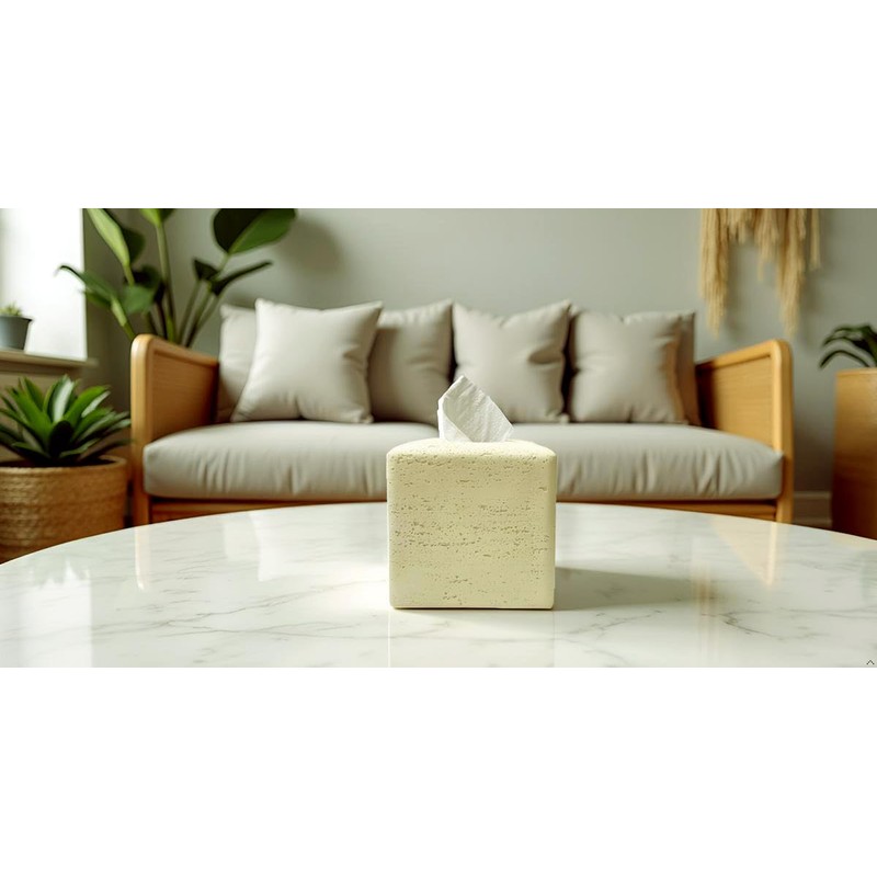 Huitony Marble Tissue Box Cover Square Decorative Stone Klenex Box