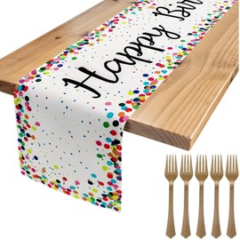 DAWRIS Birthday Table Runner, 180 x 30 cm, Colourful Happy Birthday Tablecloth, UNE Birthday Paper Plate, Linen Birthday Decoration, Suitable for Children's Birthday Party Decoration for Boys and