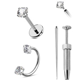 CM Crareesi Mania 20G Nose Rings Hoops 316L Stainless Steel Horseshoe Nose Ring Studs 6mm Internally Threaded Flat Back Lip Rings Helix Tragus Cartilage with Piercing Grabber Tool